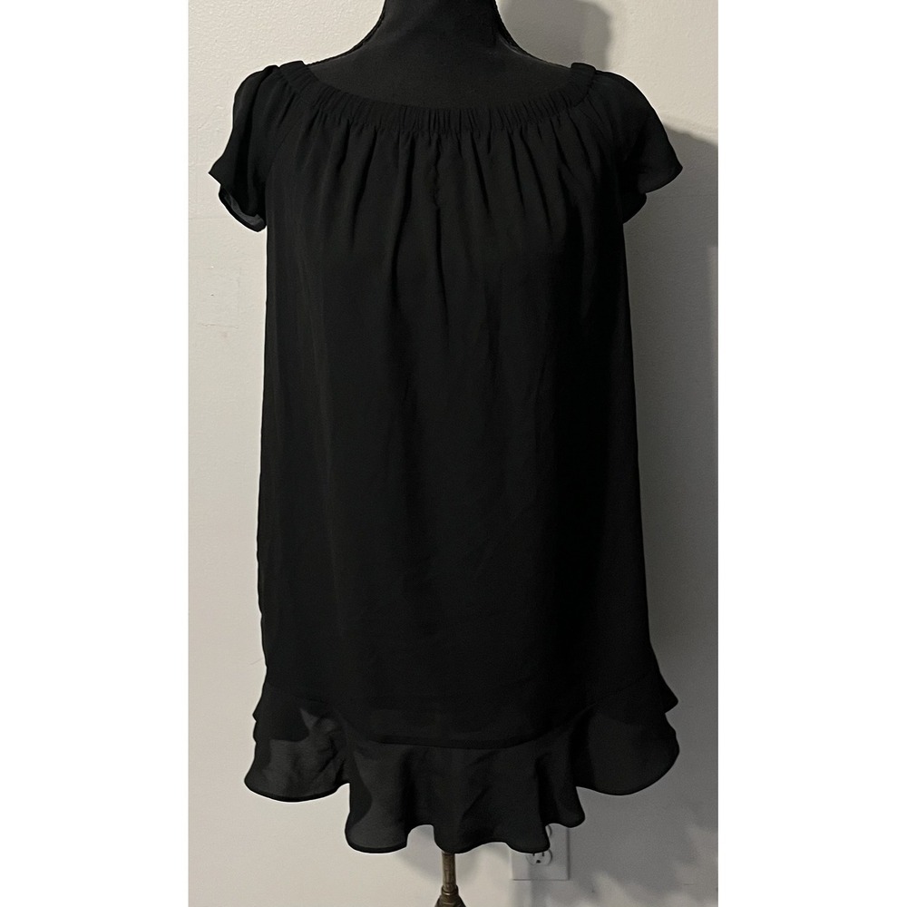 Express Dress Womens XS Black Chiffon Ruffle Hem Flutter Sleeve‎ Short Shift